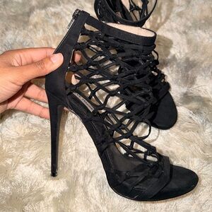 Steve Madden Black Strappy Lace-Up Stiletto Heels